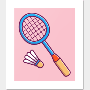 Racket And Shuttlecock Cartoon Posters and Art